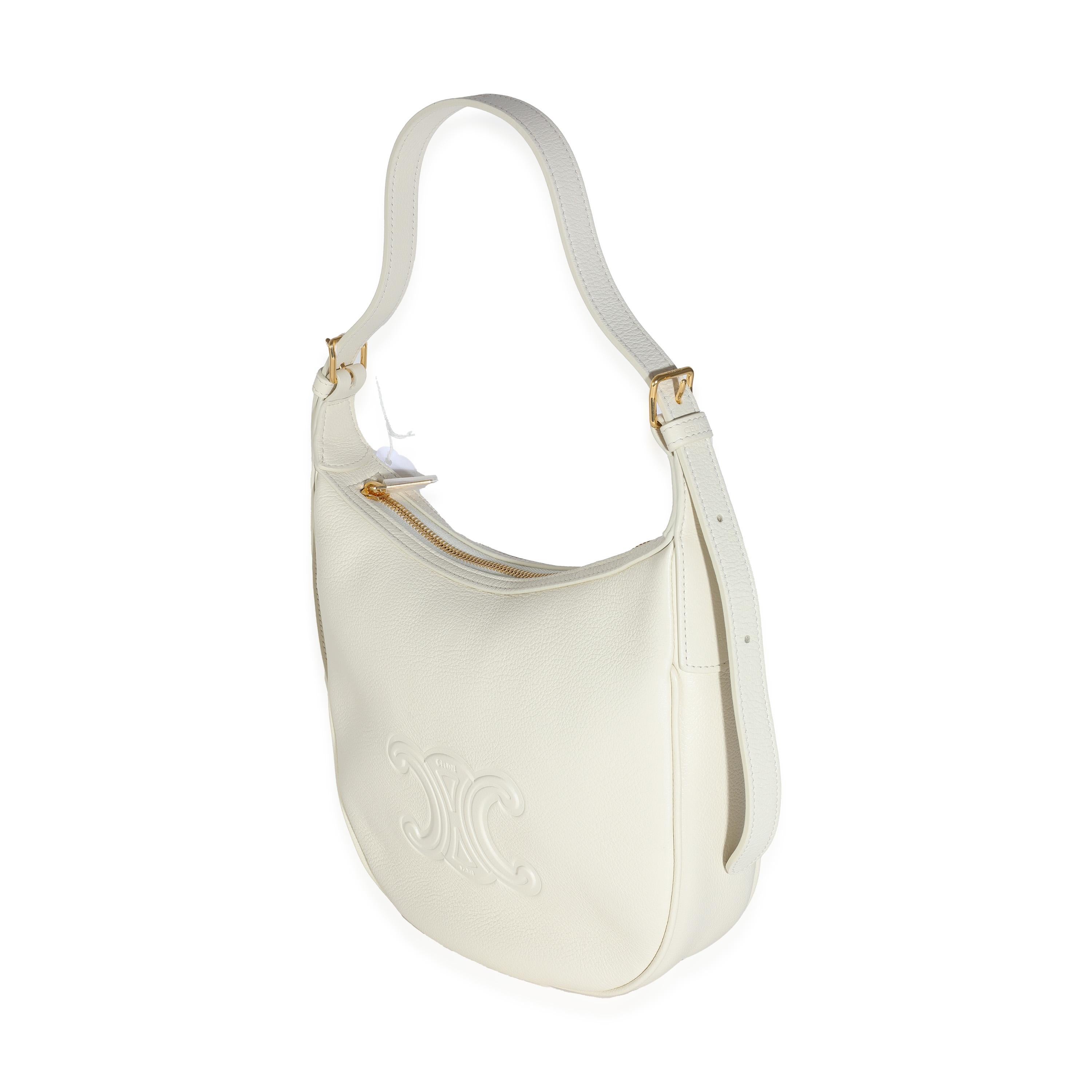 Women's or Men's Celine White Cotton Supple Calfskin Cuir Triomphe Small Heloise Bag For Sale