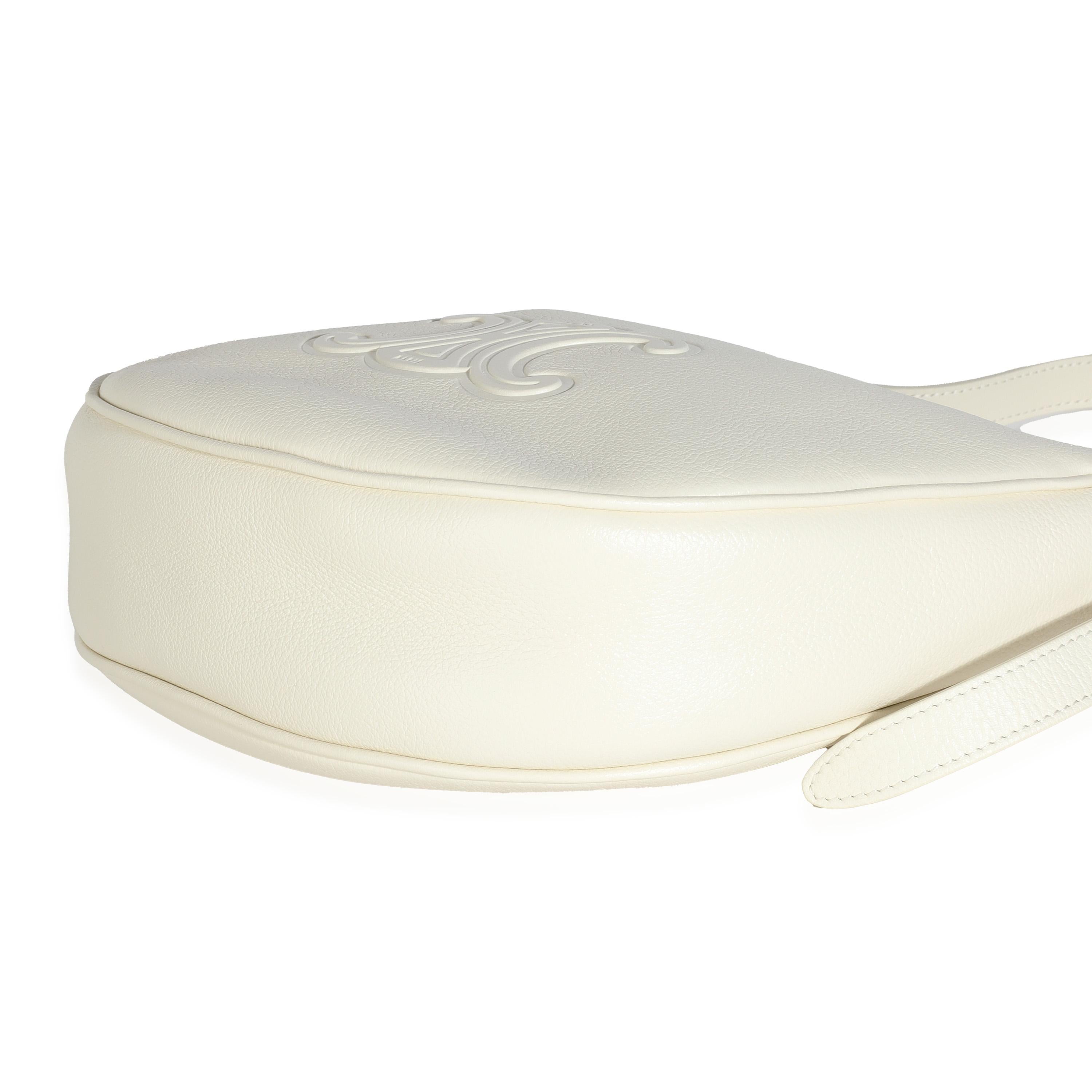 Celine White Cotton Supple Calfskin Cuir Triomphe Small Heloise Bag For Sale 2