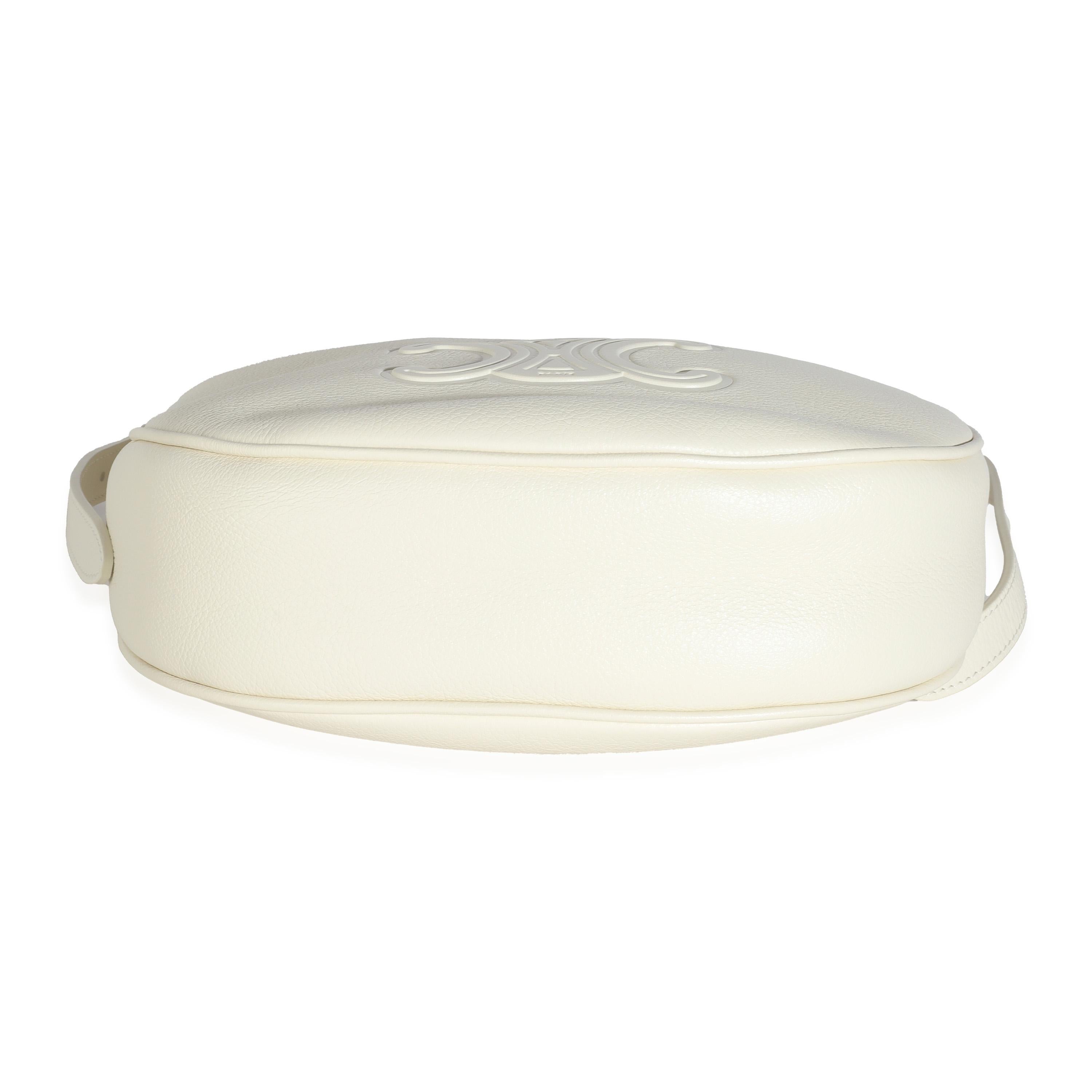 Celine White Cotton Supple Calfskin Cuir Triomphe Small Heloise Bag For Sale 3