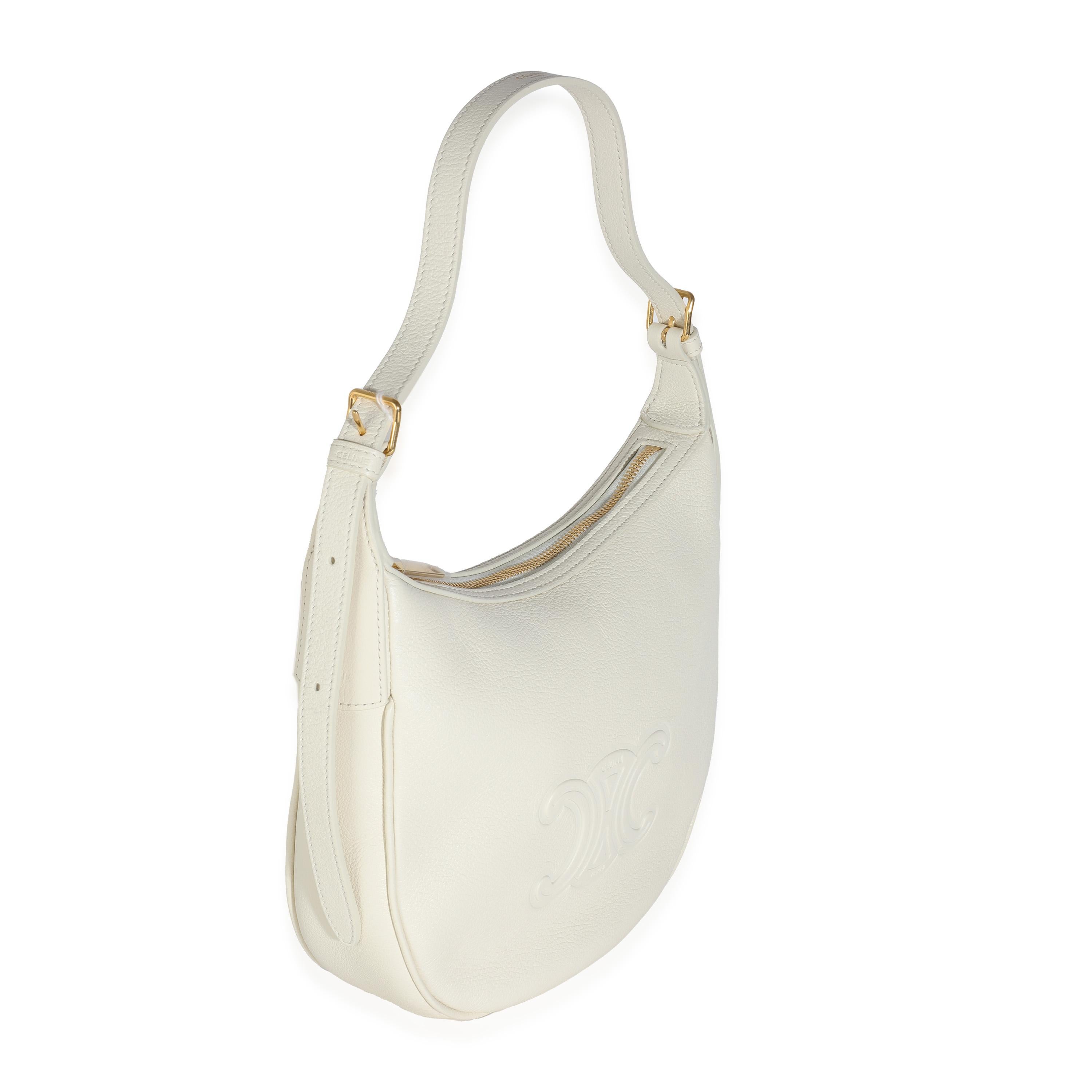 Celine White Cotton Supple Calfskin Cuir Triomphe Small Heloise Bag For Sale 4