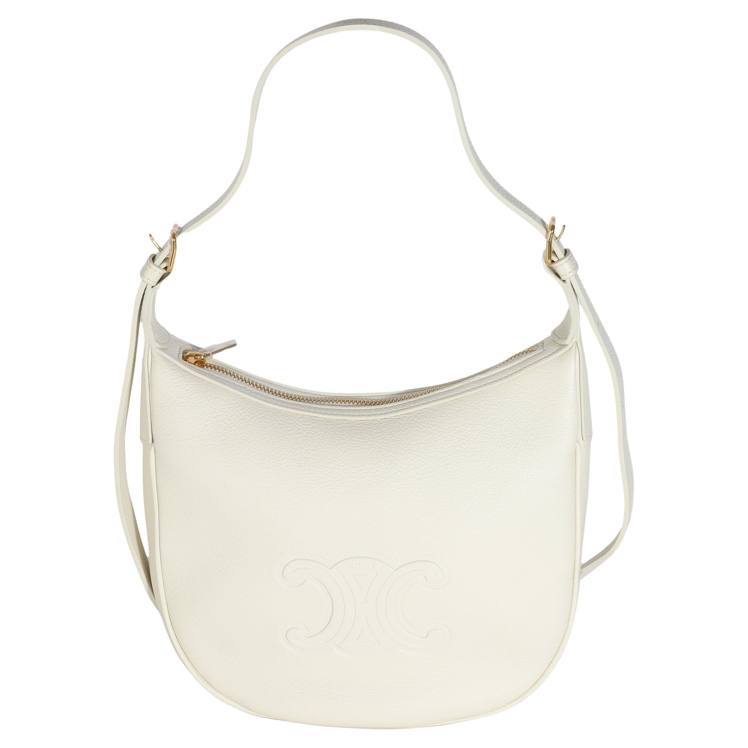 Celine White Cotton Supple Calfskin Cuir Triomphe Small Heloise Bag