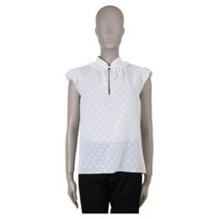 CELINE white cotton TRIOMPHE EMBROIDERED VOILE Blouse Shirt 38 S