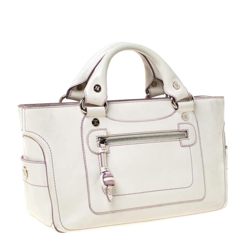 Women's Celine White/Lavender Leather Boogie Tote For Sale