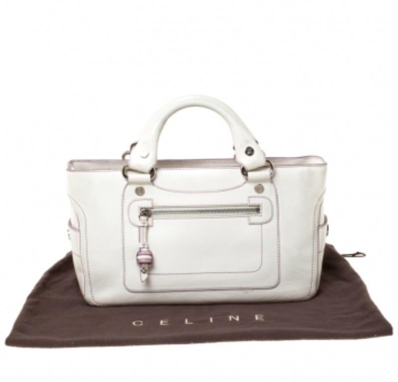 Celine - Fourre-tout Boogie en cuir blanc/lavande en vente 1