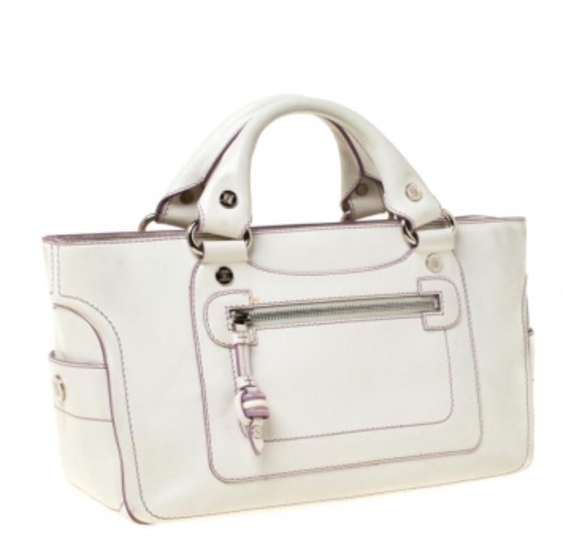 Celine - Fourre-tout Boogie en cuir blanc/lavande en vente 2
