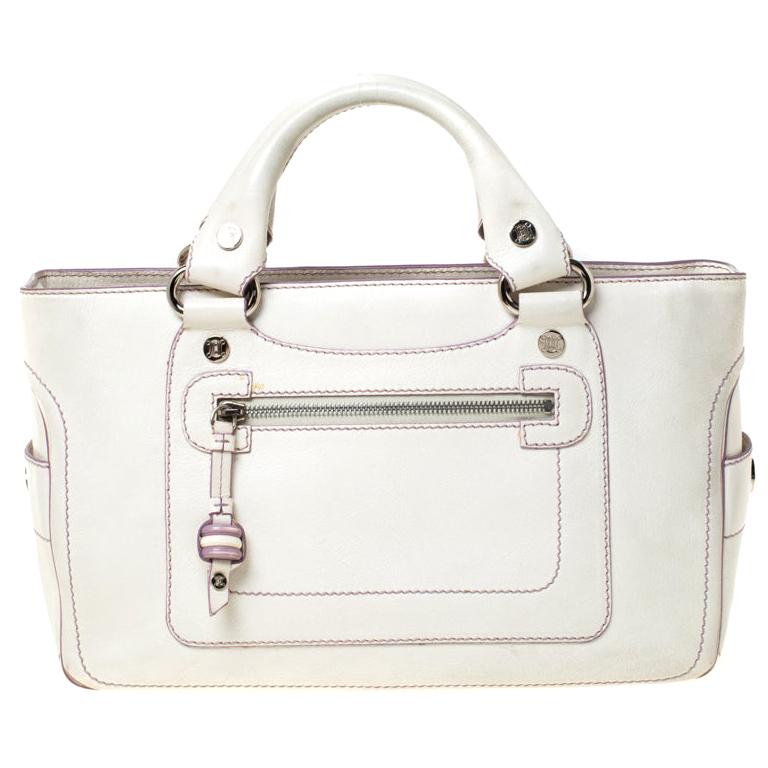 Celine White/Lavender Leather Boogie Tote