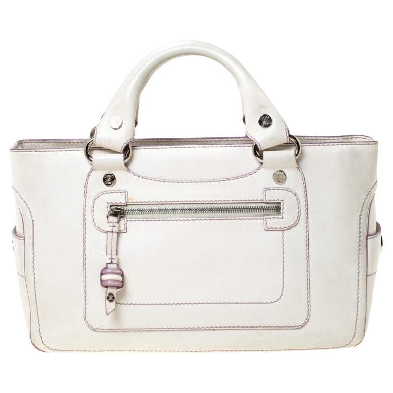 Celine White/Lavender Leather Boogie Tote For Sale