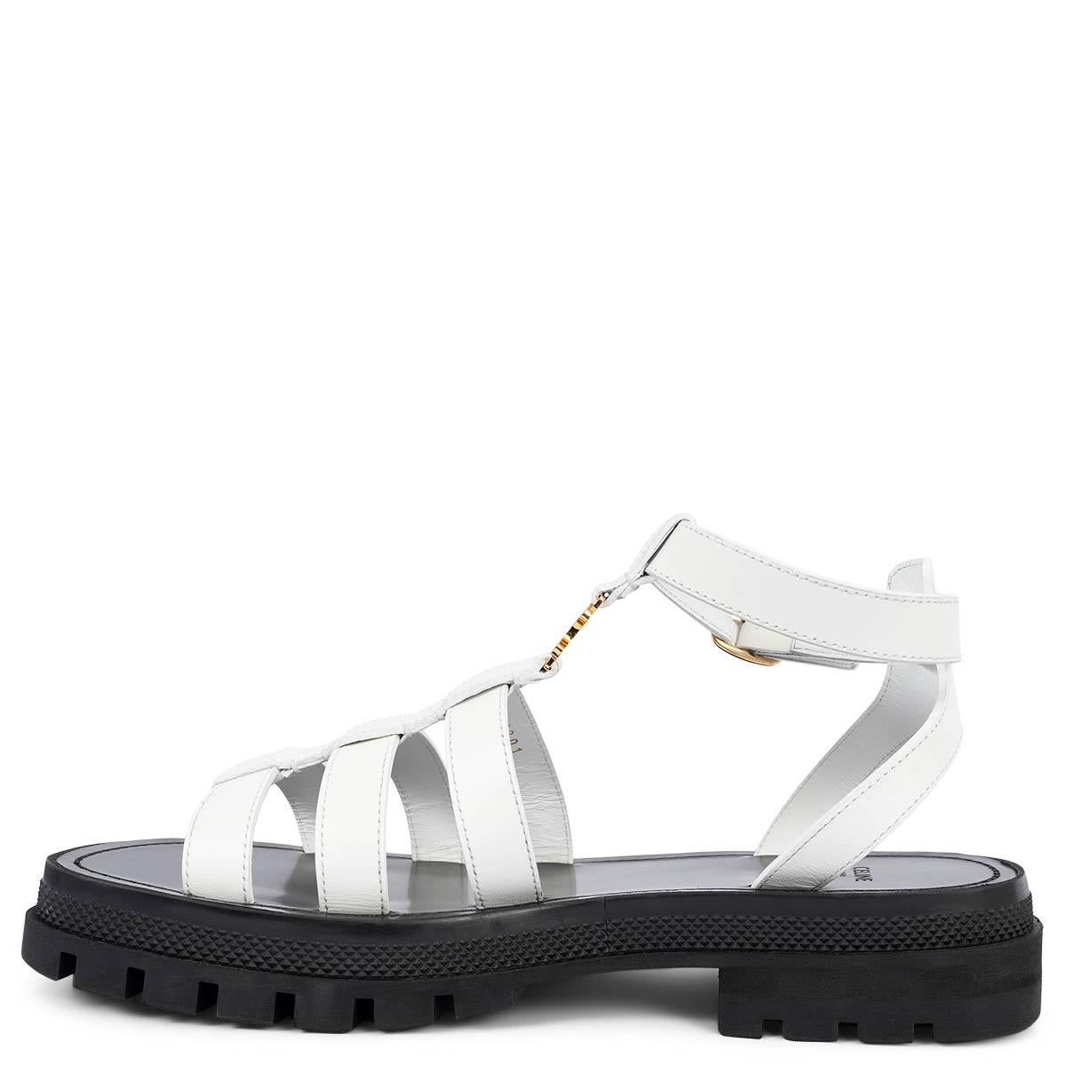 Women's CELINE white leather CLEA TRIOMPHE CHUNKY GLADIATOR Sandals Shoes 41 fit 40.5