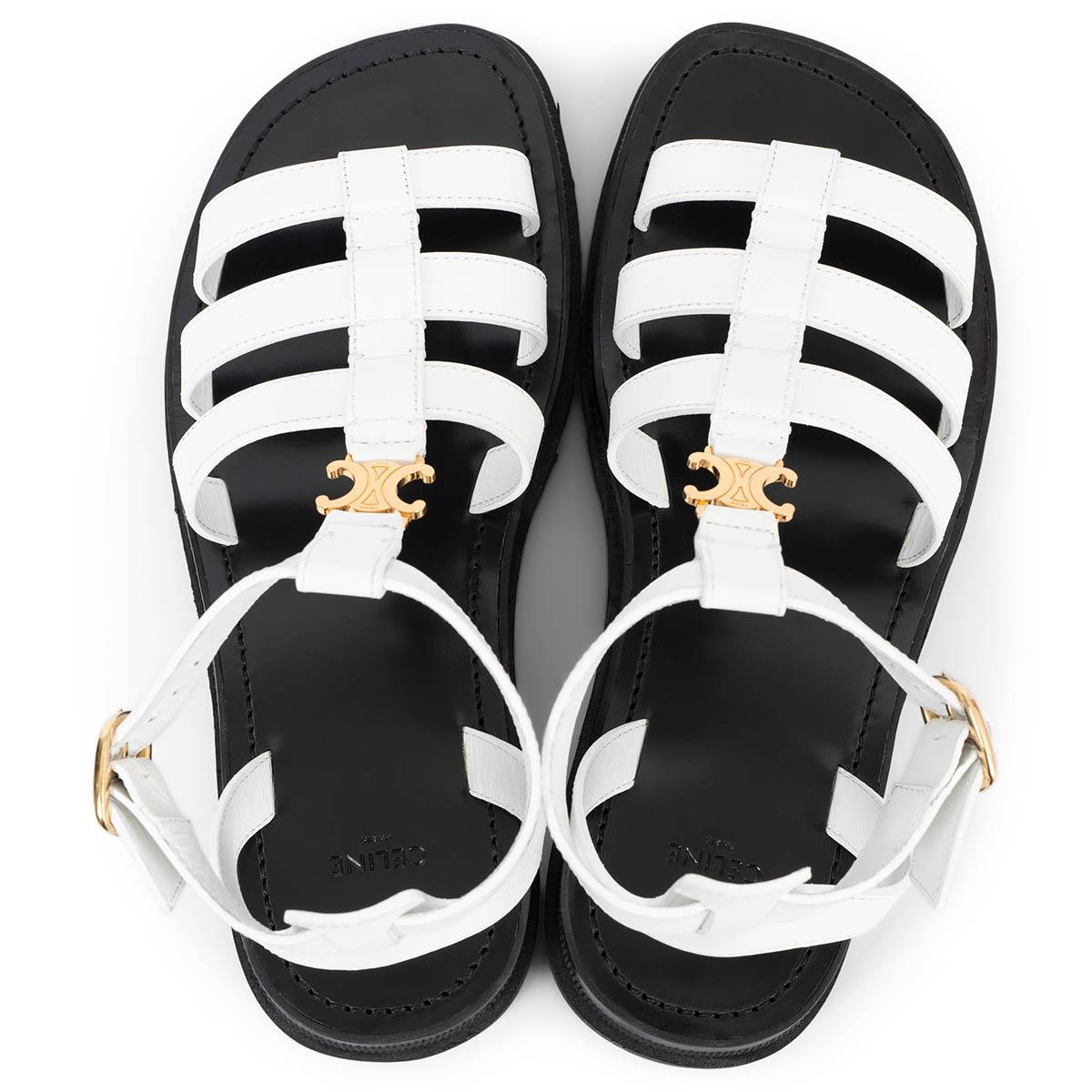CELINE white leather CLEA TRIOMPHE CHUNKY GLADIATOR Sandals Shoes 41 fit 40.5 2