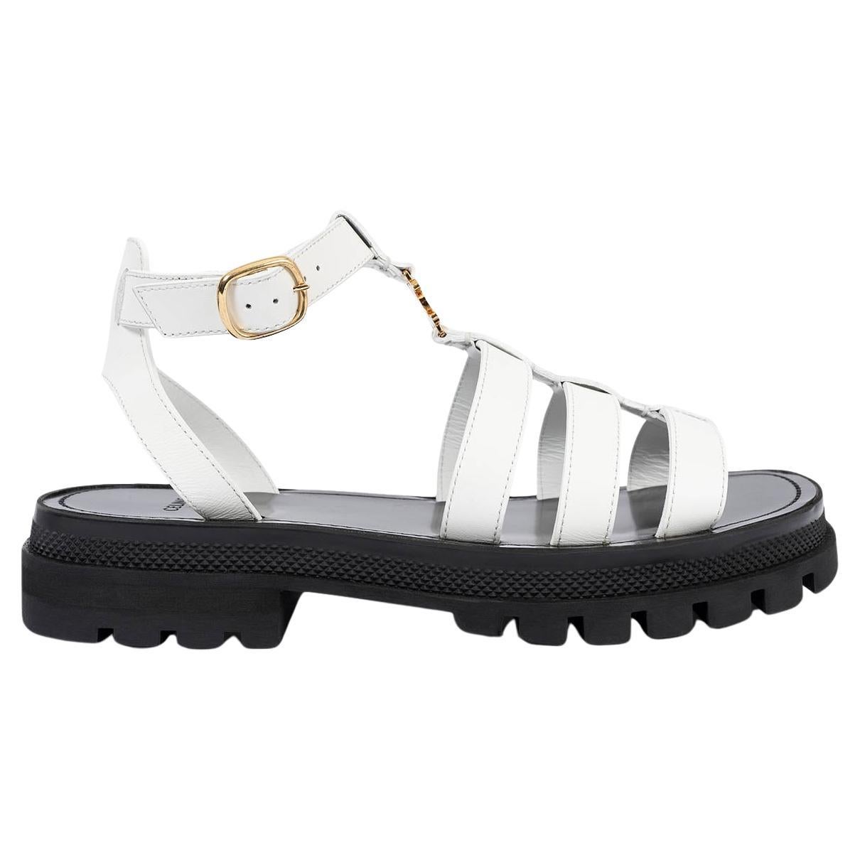 CELINE white leather CLEA TRIOMPHE CHUNKY GLADIATOR Sandals Shoes 41 fit 40.5 For Sale