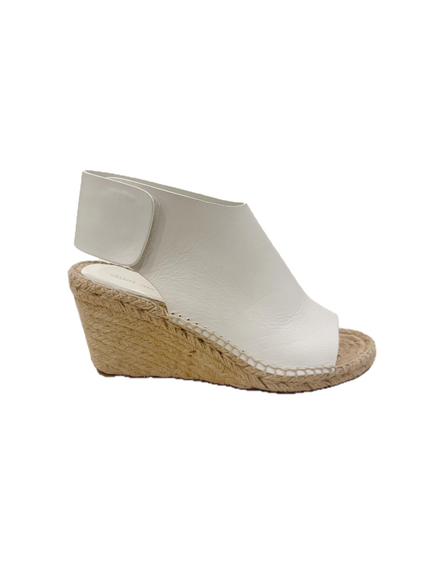 CÉLINE Weiß Leder Espadrille Wedges SS16/SS17 (Phoebe Philo Era) Größe 38 Damen im Angebot