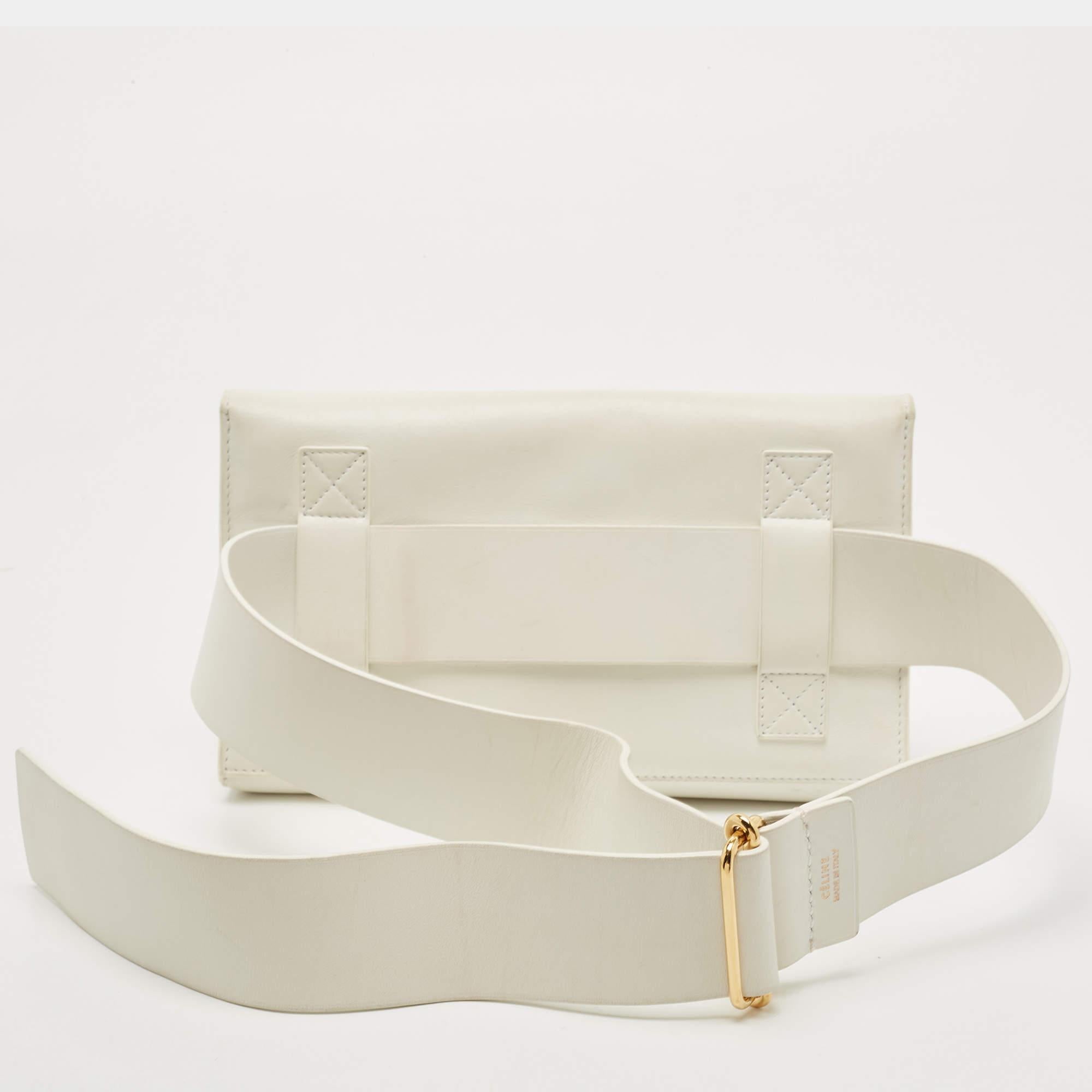 Women's Celine White Leather Flap Bum Waist Bag