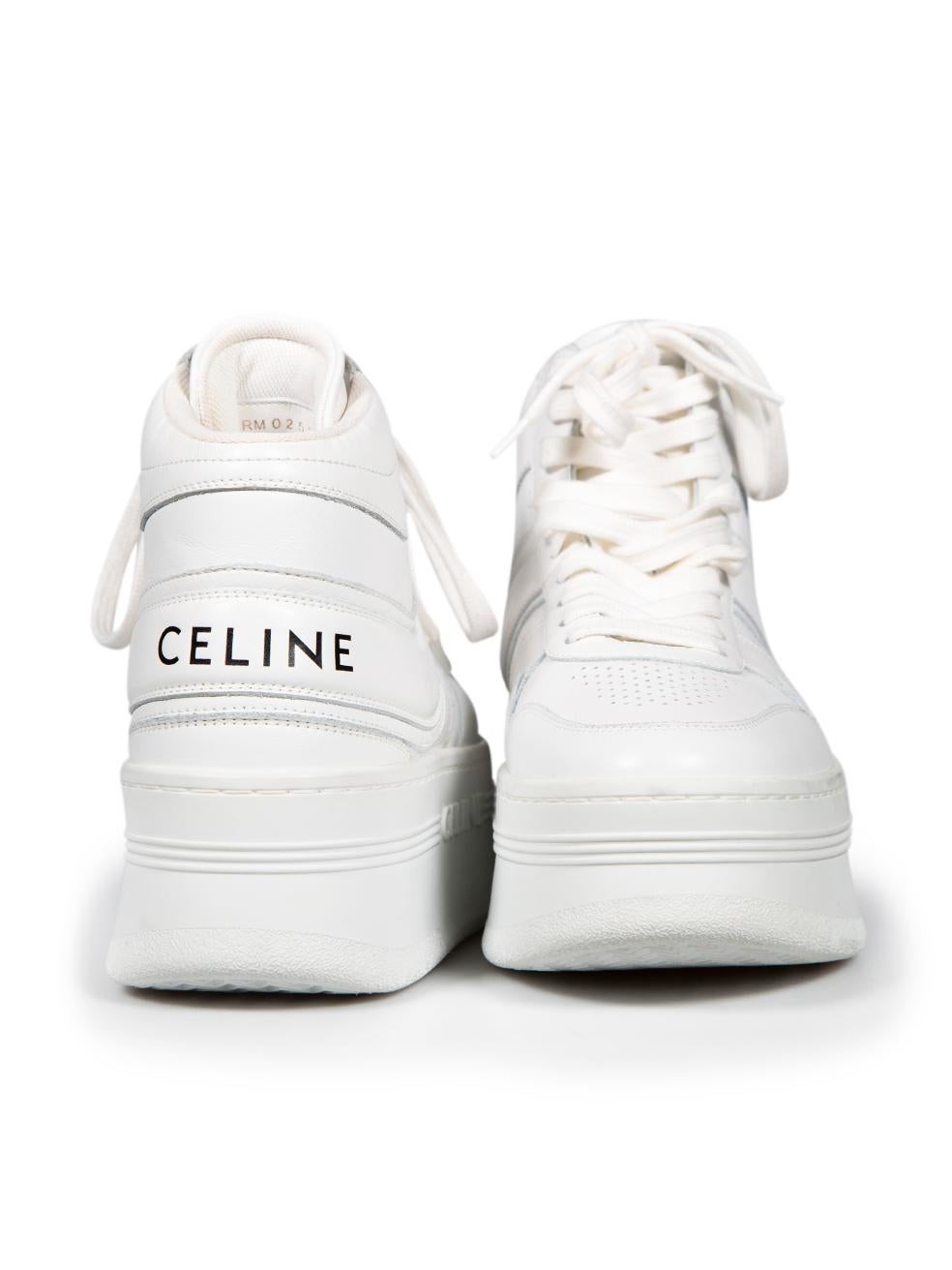 Céline White Leather High Top Platform Trainers Size IT 35 In Excellent Condition For Sale In London, GB