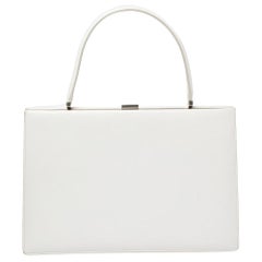 Celine White Leather Medium Clasp Top Handle Bag