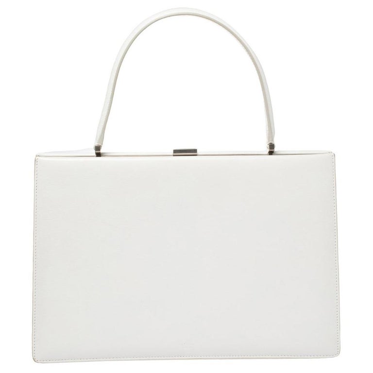 Celine White Leather Medium Clasp Top Handle Bag at 1stDibs