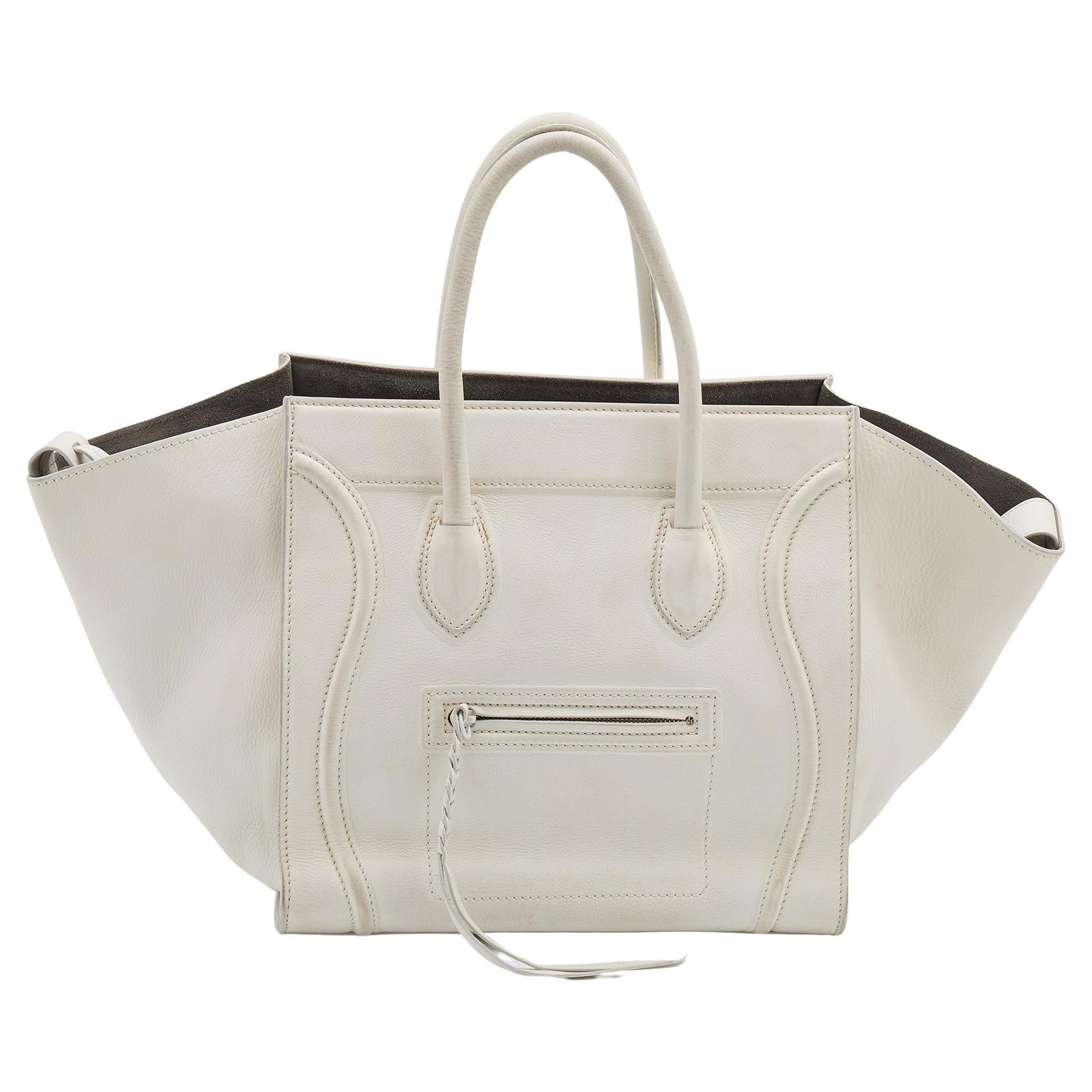 Celine White Leather Medium Phantom Luggage Tote