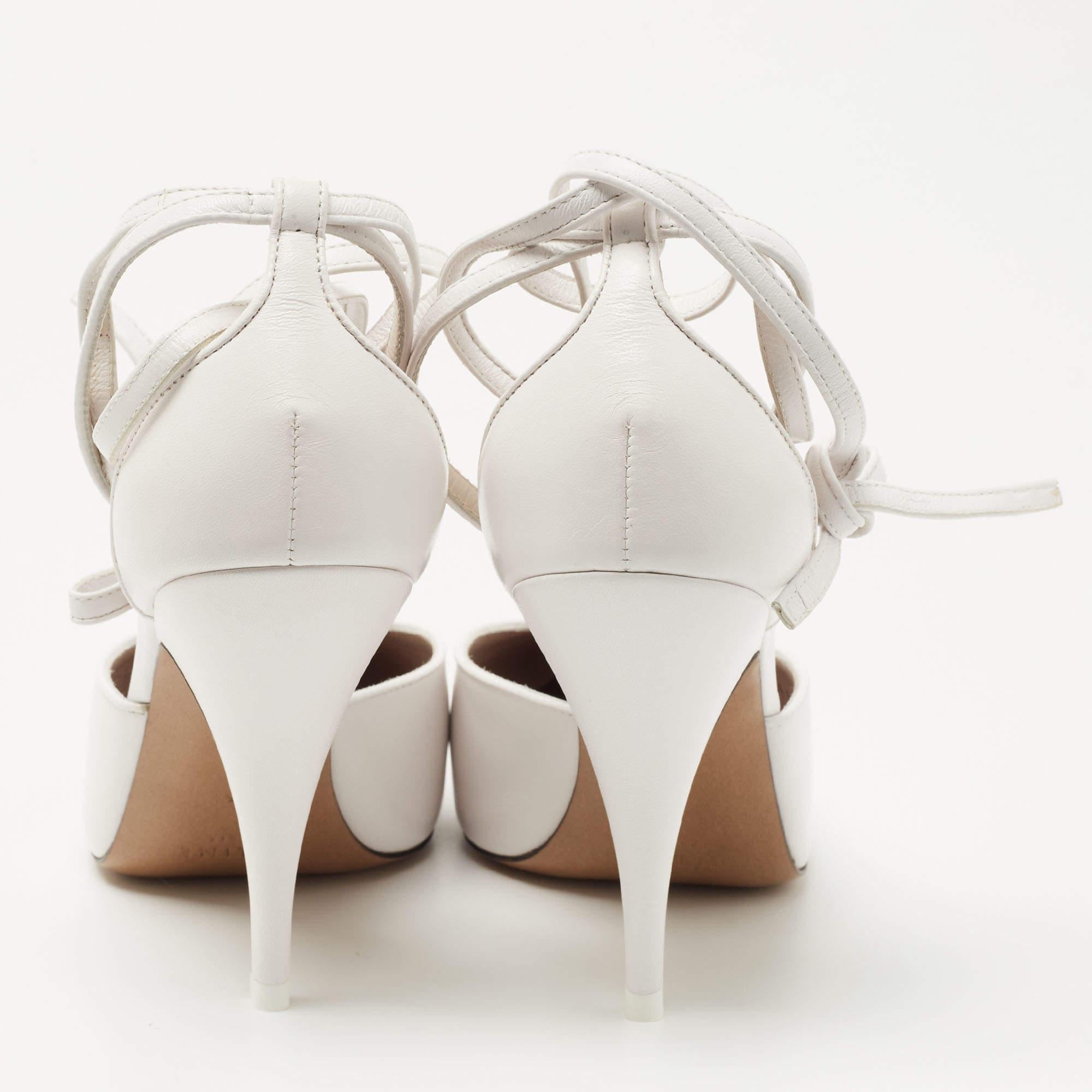 Celine White Leather Night Out T-Strap Ankle Wrap Sandals Size 36 In New Condition In Dubai, Al Qouz 2