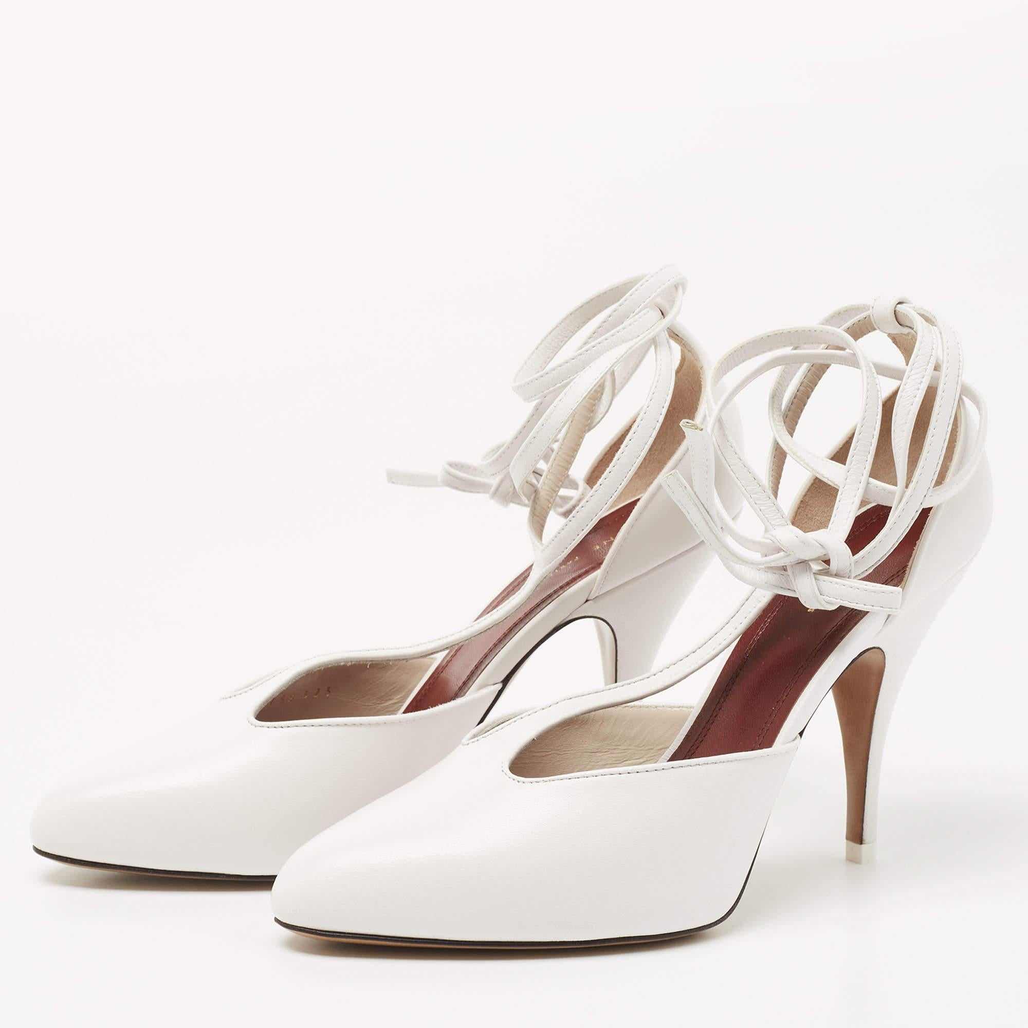 Celine White Leather Night Out T-Strap Ankle Wrap Sandals Size 36 1