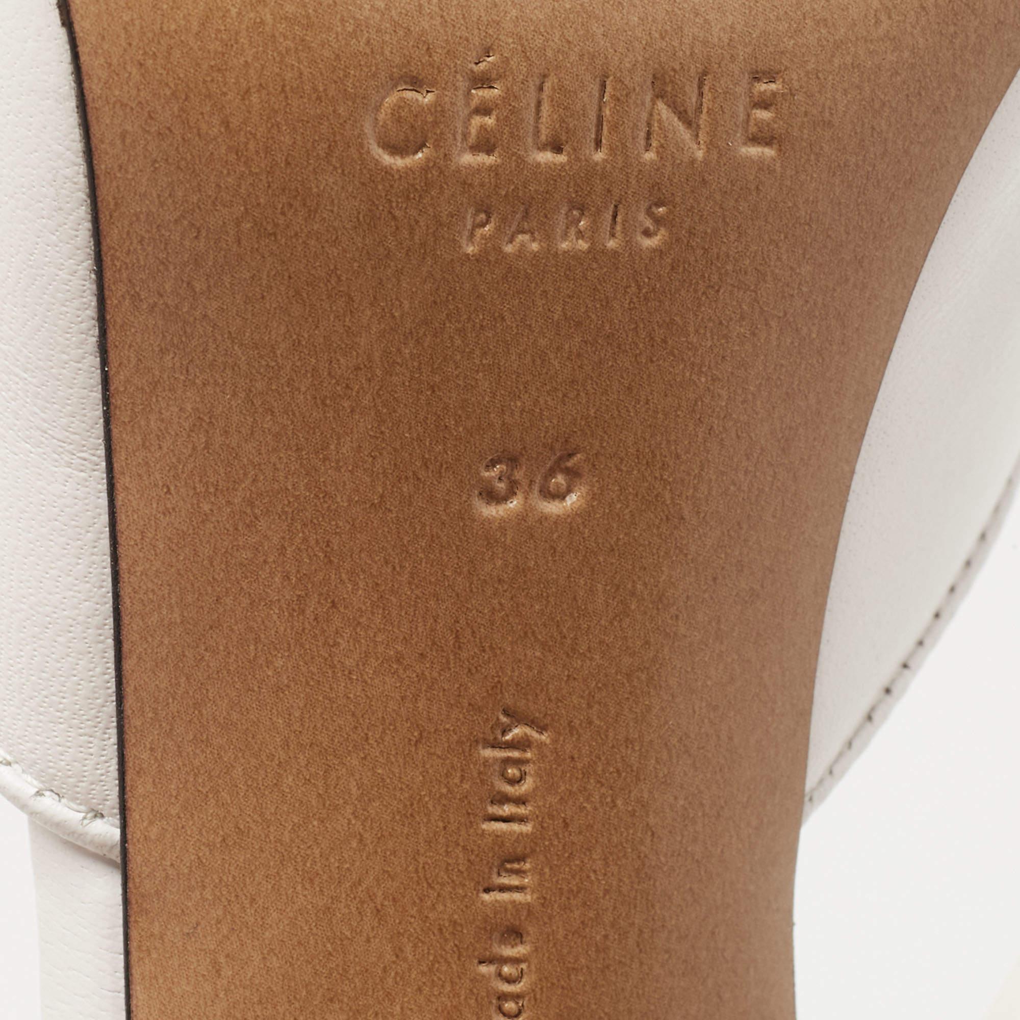 Celine White Leather Night Out T-Strap Ankle Wrap Sandals Size 36 4