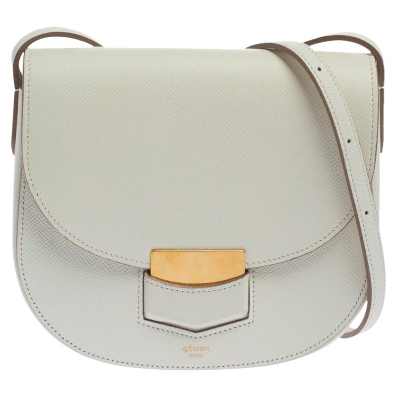 Celine White Leather Small Trotteur Crossbody Bag