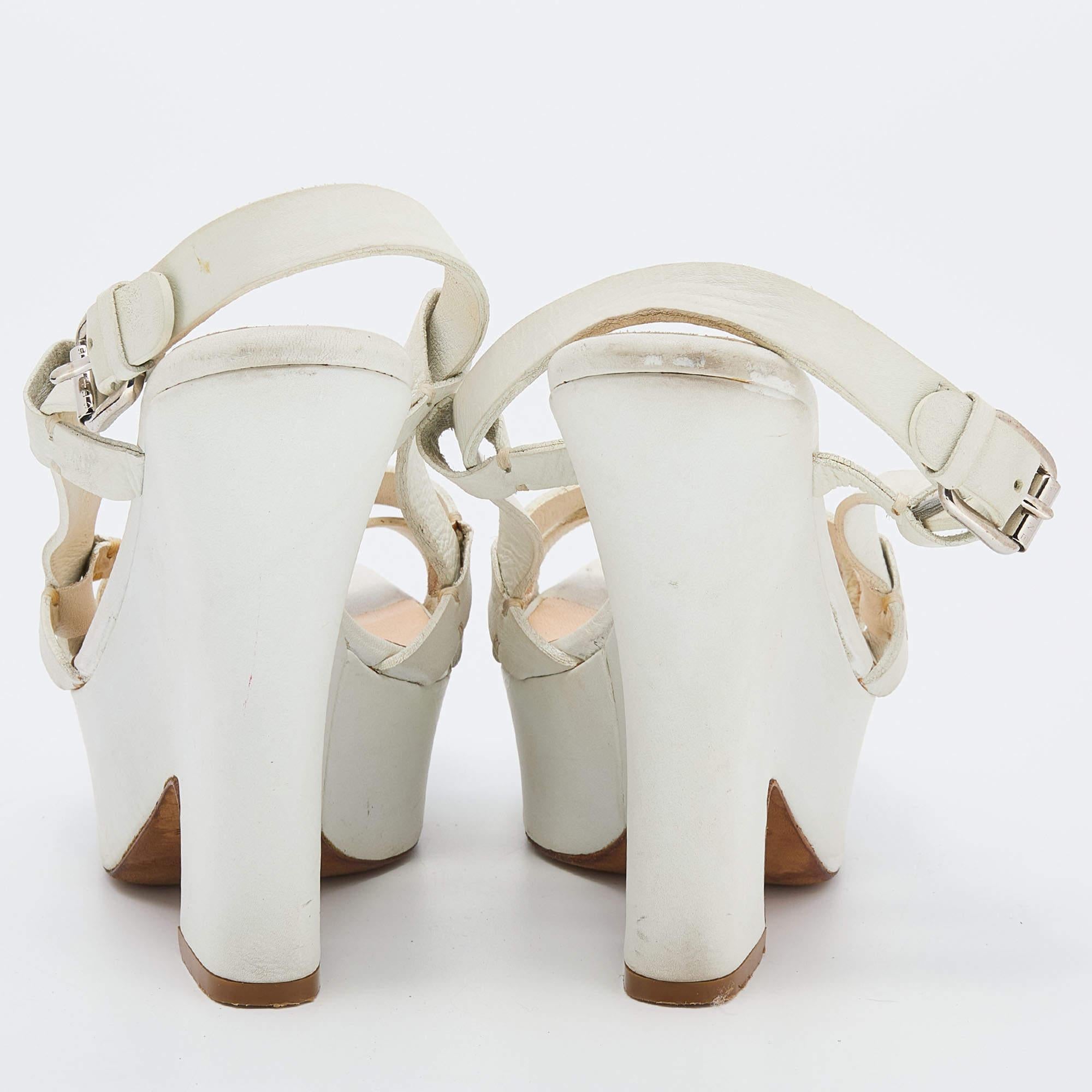 Celine White Leather Strappy Platform Sandals Size 37 1