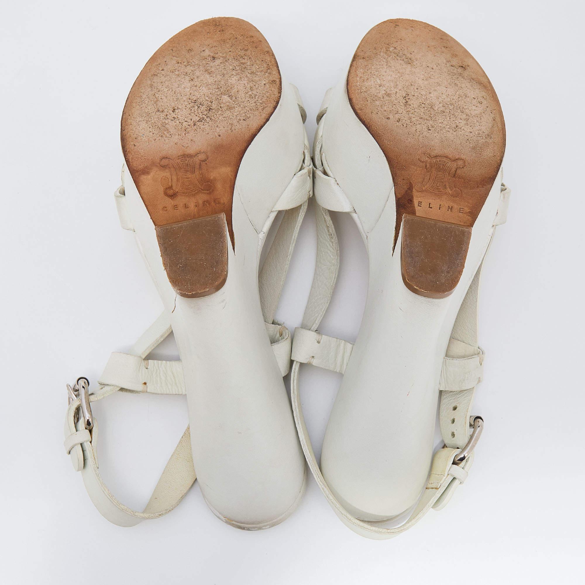 Celine White Leather Strappy Platform Sandals Size 37 2