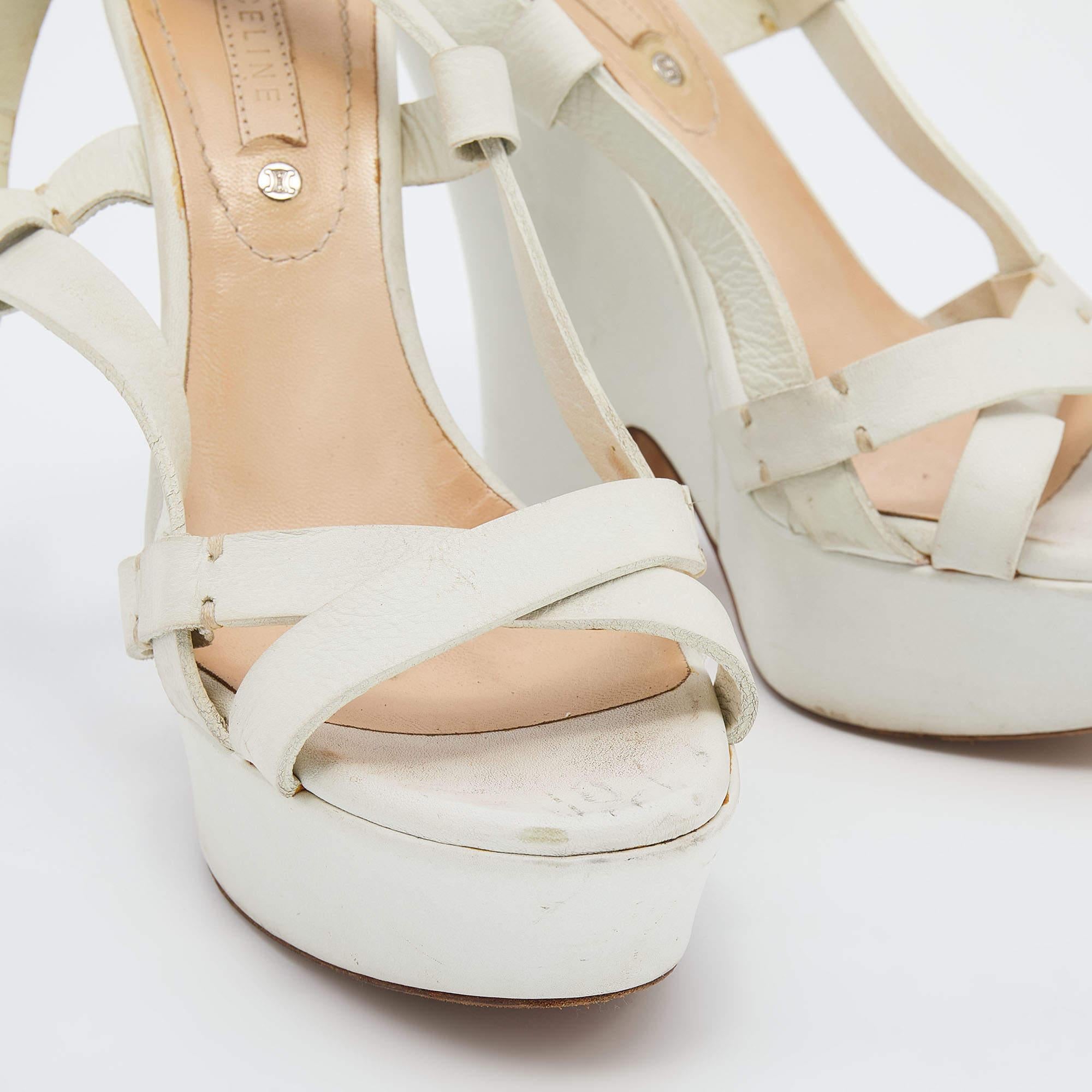 Celine White Leather Strappy Platform Sandals Size 37 3