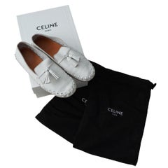 Celine White Leather Tassel Loafers sz 9.5
