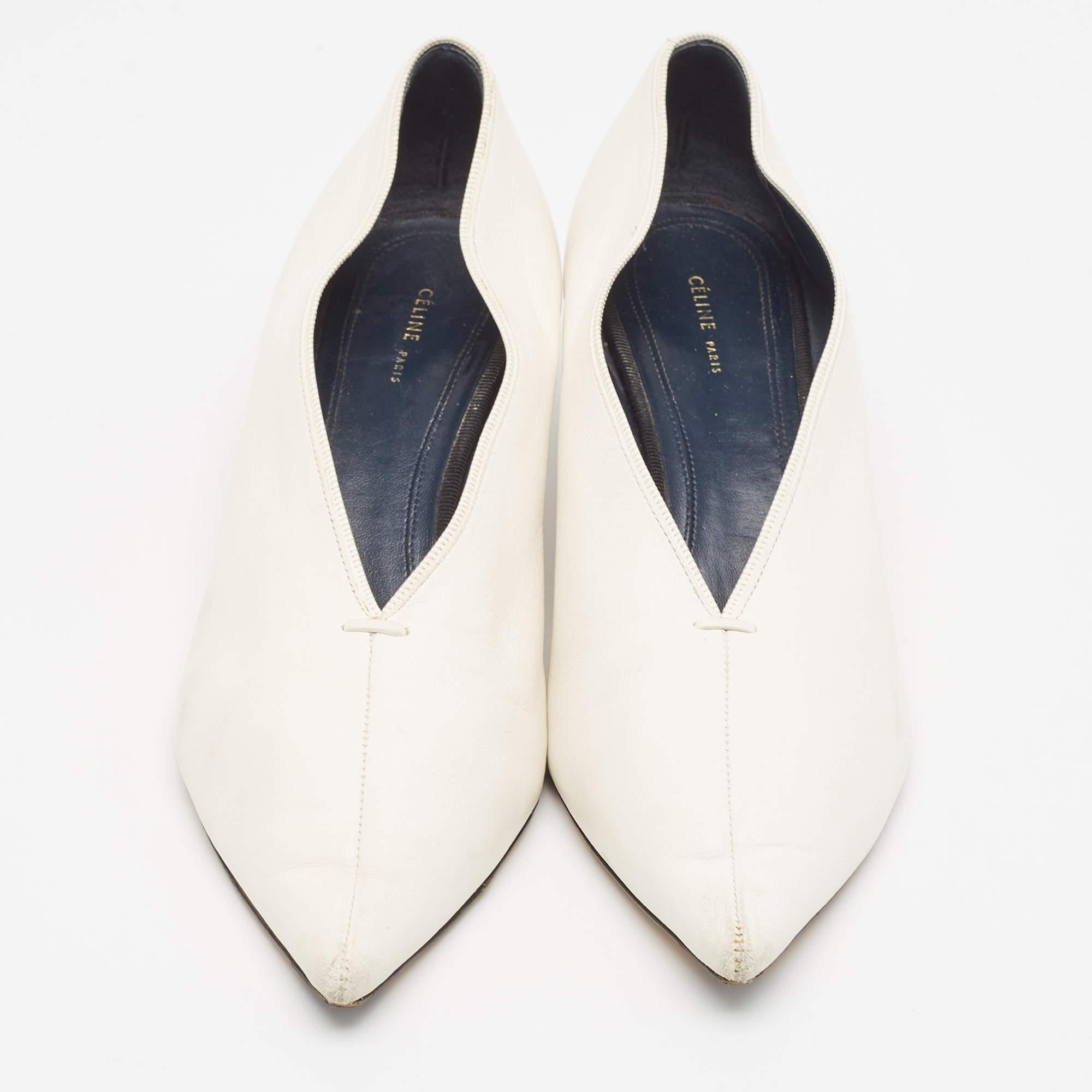 Blanc Escarpins à bout pointu en cuir blanc de Celine V.I.I. Taille 37