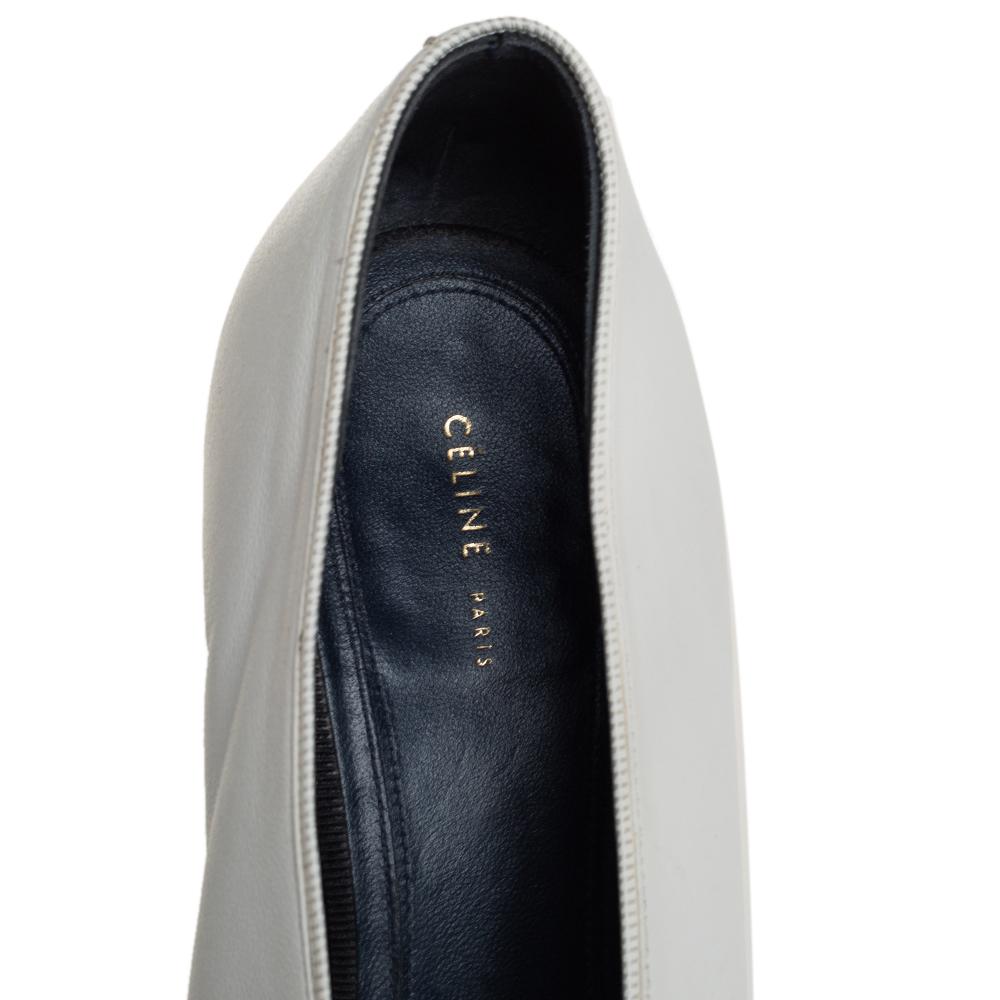 Celine White Leather V-Neck Pointed Toe Pumps Size 40 In Good Condition In Dubai, Al Qouz 2