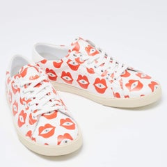 Celine Weiß/Rot Lip Eye Print Leder Low Top Sneakers Größe 41