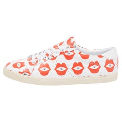 Celine White/Red Lip Eye Print Leather Low Top Sneakers Size 41