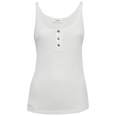 Celine White Rib Knit Button Detail Tank Top S