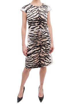 Celine White Satin Animal Pattern Dress
