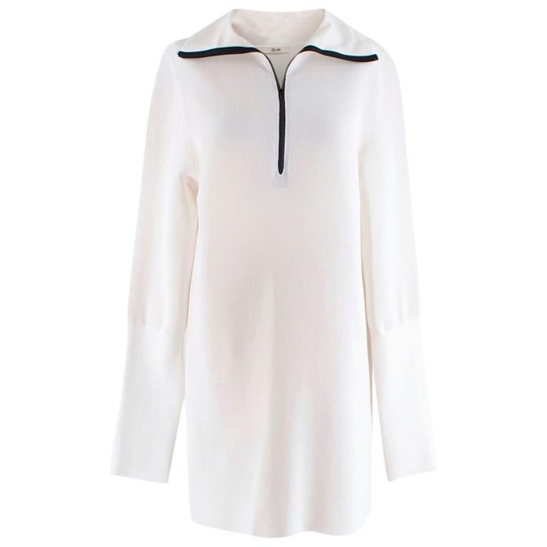 Celine by Phoebe Philo Runway White Silk Blend Zipper High Neck Dress - Small