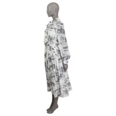 CELINE white silk PARIS PRINTE PUSSY BOW Long Sleeve Midi Dress S