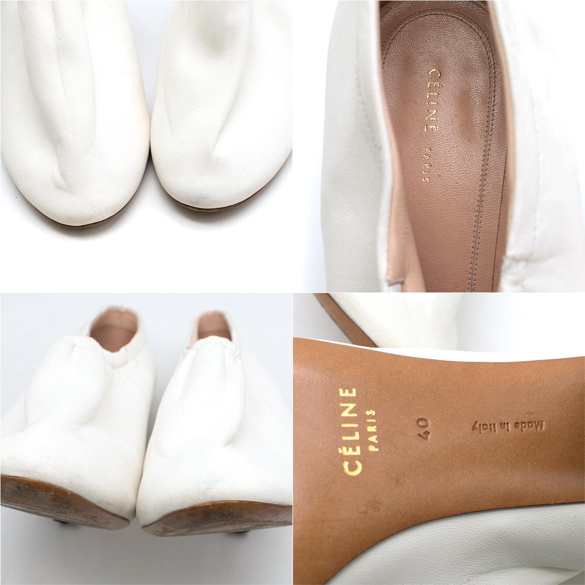 Celine White Soft Leather Ballerina Cone Heel Pumps Size 40 1