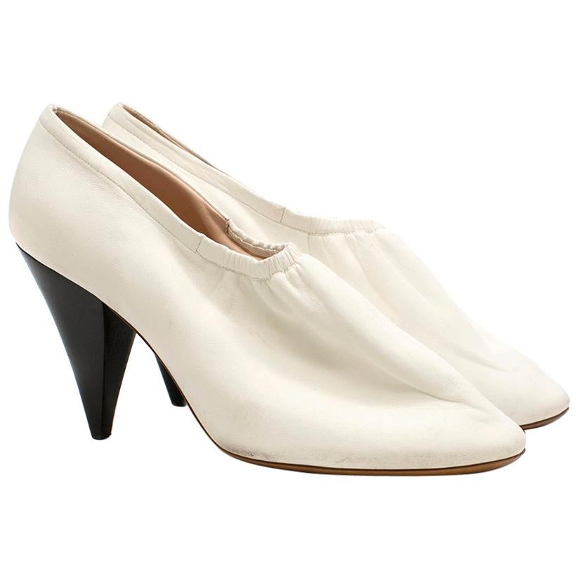 Celine White Soft Leather Ballerina Cone Heel Pumps Size 40