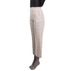 CELINE white & tan linen PLAID TAPERED Pants 34 XXS
