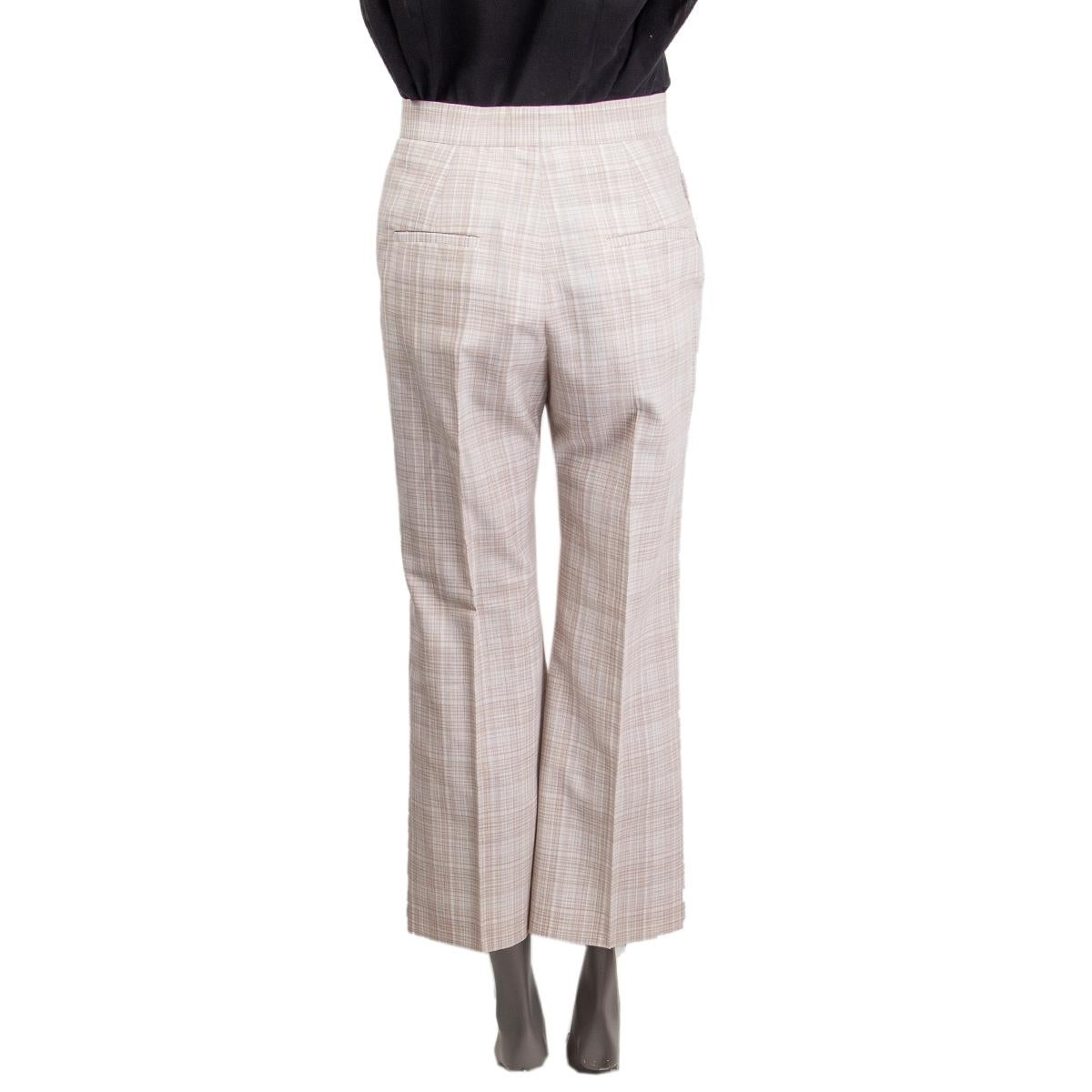 CELINE white & tan linen PLAID TAPERED Pants 34 XXS In Excellent Condition In Zürich, CH
