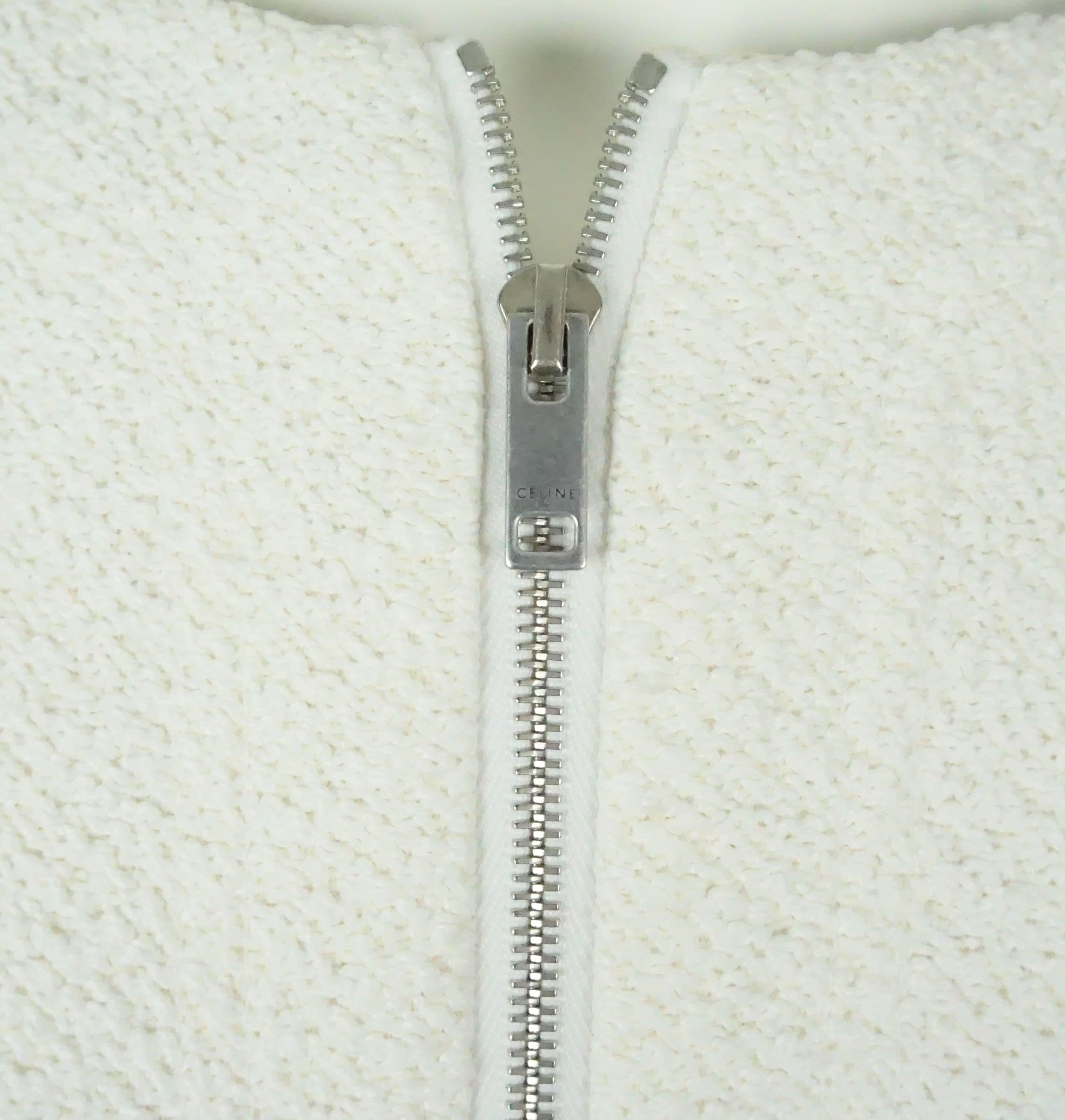 Gray Celine White Wool Blend Drop Shoulder Zipper Front Shift Dress - 36 - NWT