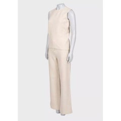 Celine White Wool Silk Two-Piece Set FR 36 Sleeveless Top Trousers