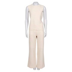 Celine White Wool Silk Two-Piece Set FR 36 Sleeveless Top Trousers