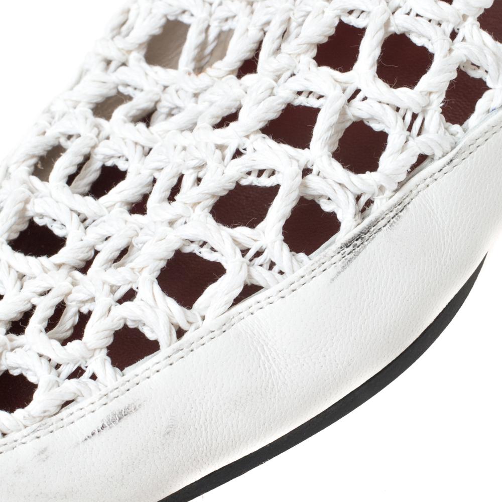 Gray Celine White Woven Rope and Leather Pointed Toe Flats Size 40