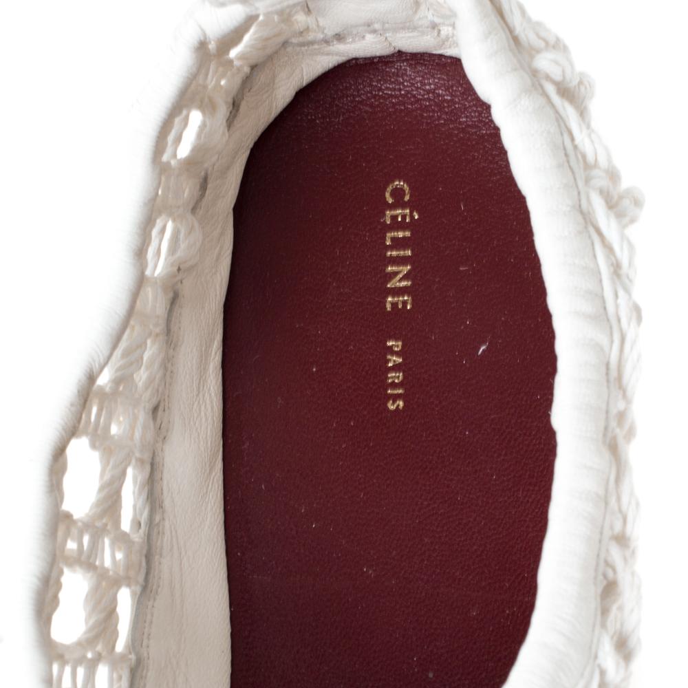Celine White Woven Rope and Leather Pointed Toe Flats Size 40 In Good Condition In Dubai, Al Qouz 2