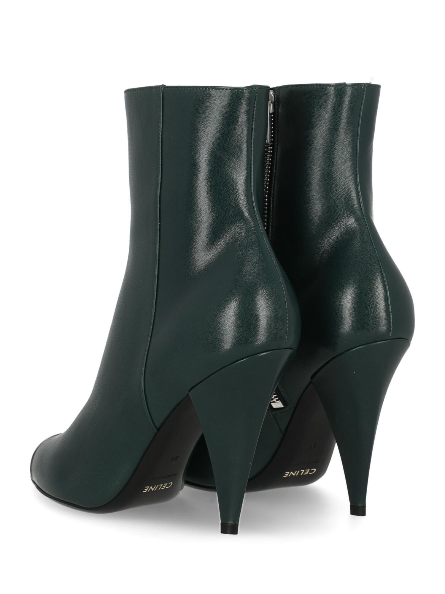 Black Celine Woman Ankle boots Green Leather IT 39 For Sale