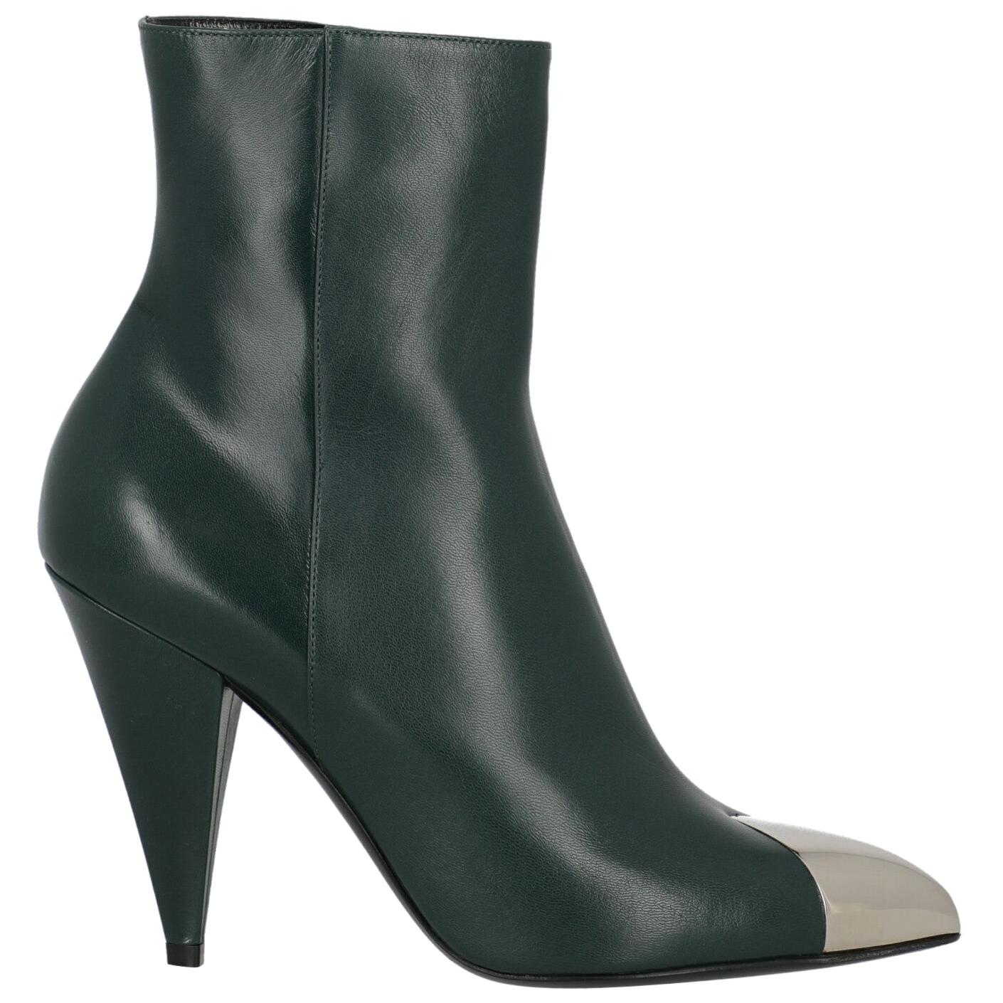 Celine Woman Ankle boots Green Leather IT 39 For Sale