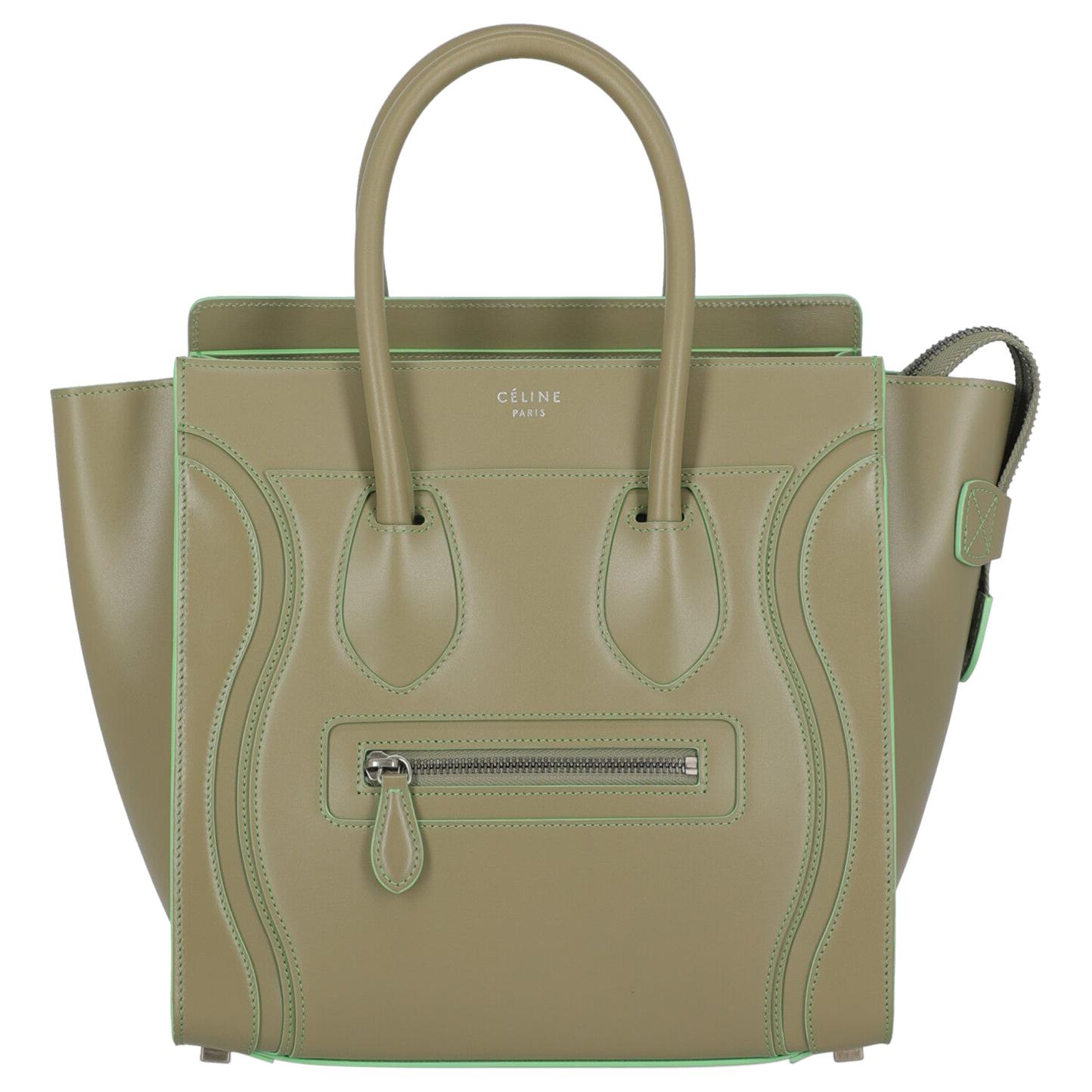 Celine Woman Handbag Luggage Green Leather For Sale
