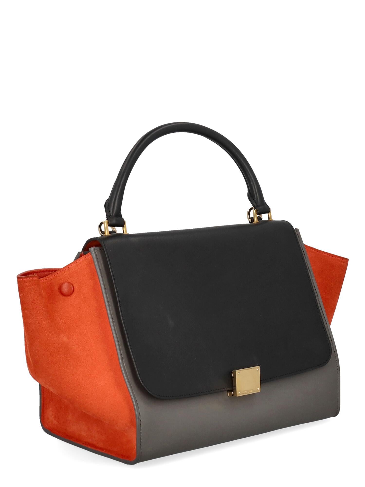 Celine Women Handbags Trapã¨Ze Black, Grey, Orange Leather  In Good Condition For Sale In Milan, IT