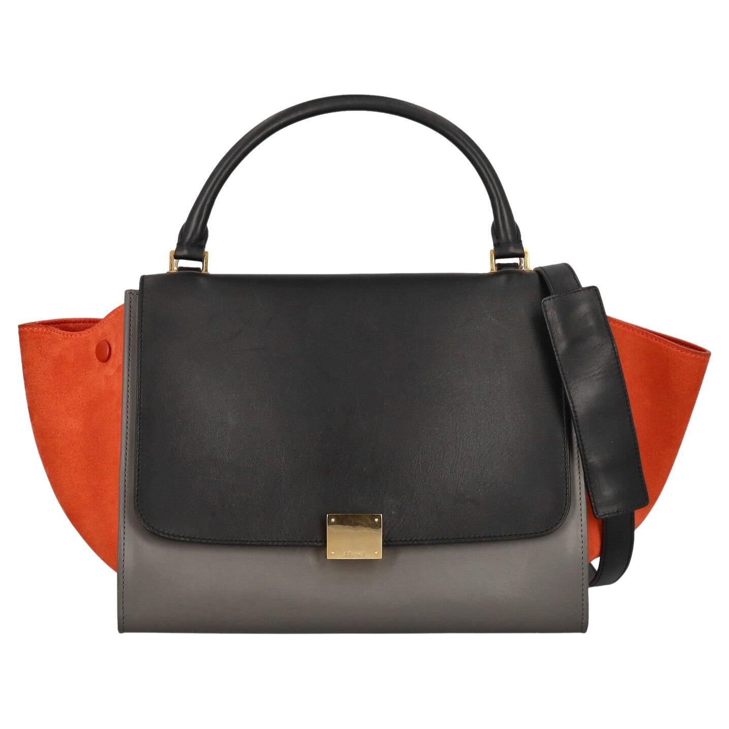Celine Women Handbags Trapã¨Ze Black, Grey, Orange Leather  For Sale